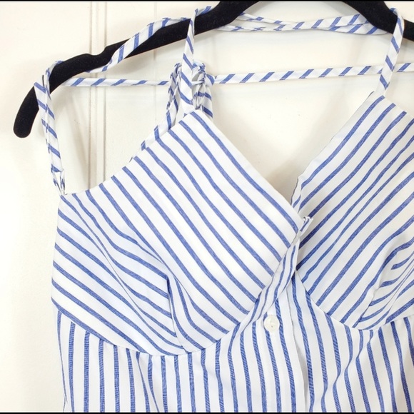 Boho Tiered Maxi Dress Small Ruffle Strappy Back Button Up Blue White Sun Dress - Picture 3 of 7